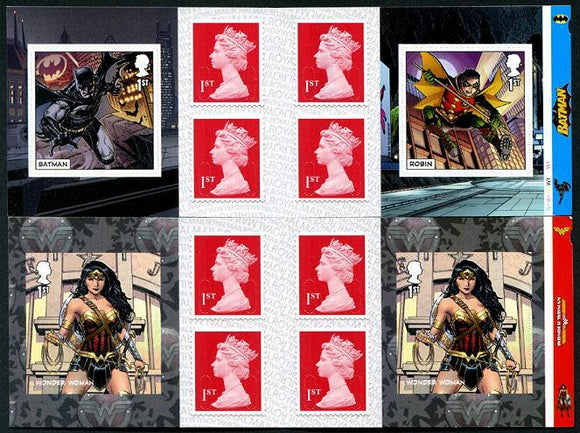 GRBR2021-15BKLT Great Britain DC Comics Self-Adhesive Retail Booklets with new DC stamp & 4 Queens Head in each. (2)
